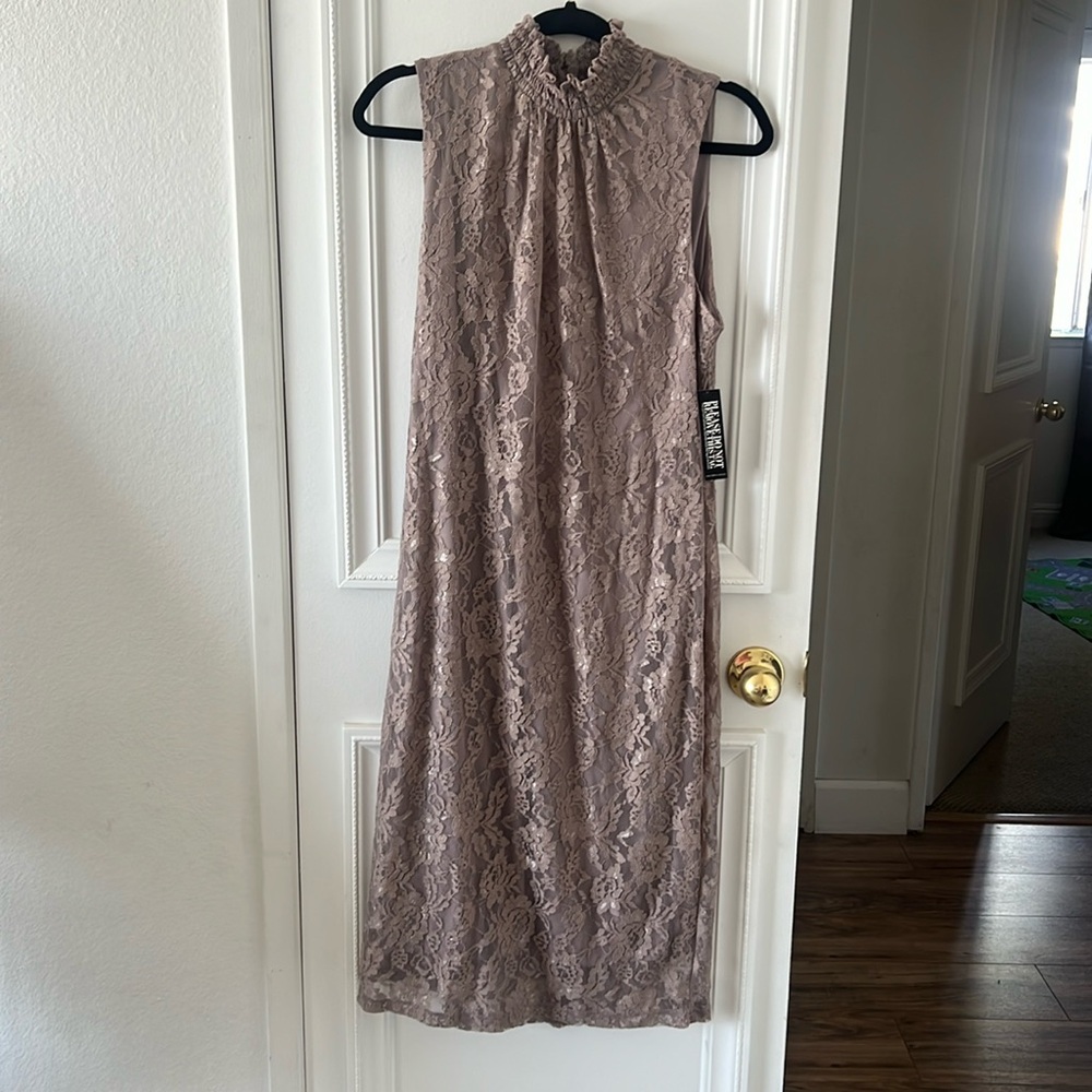 Brown NY&Co Dress, Zipper & buttons on back, stretchy neckline, Lace w/ slip